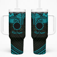 Kia Orana Cook Islands Tumbler With Handle Circle Stars With Floral Turquoise Pattern