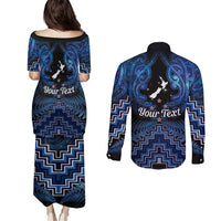 Personalised Aotearoa Matariki Couples Matching Puletasi and Long Sleeve Button Shirt Blue Fern Maori Poutama LT01 - Polynesian Pride