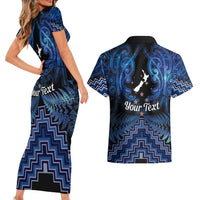 Personalised Aotearoa Matariki Couples Matching Short Sleeve Bodycon Dress and Hawaiian Shirt Blue Fern Maori Poutama LT01 - Polynesian Pride