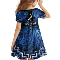 Personalised Aotearoa Matariki Family Matching Off The Shoulder Long Sleeve Dress and Hawaiian Shirt Blue Fern Maori Poutama LT01 - Polynesian Pride