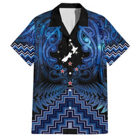 Personalised Aotearoa Matariki Family Matching Off Shoulder Short Dress and Hawaiian Shirt Blue Fern Maori Poutama LT01 Dad's Shirt - Short Sleeve Blue - Polynesian Pride