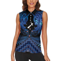 Personalised Aotearoa Matariki Women Sleeveless Polo Shirt Blue Fern Maori Poutama LT01 - Polynesian Pride