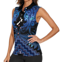 Personalised Aotearoa Matariki Women Sleeveless Polo Shirt Blue Fern Maori Poutama LT01 - Polynesian Pride