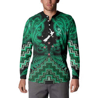 Personalised Aotearoa Matariki Button Sweatshirt Green Fern Maori Poutama
