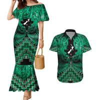 Personalised Aotearoa Matariki Couples Matching Mermaid Dress and Hawaiian Shirt Green Fern Maori Poutama LT01 Green - Polynesian Pride