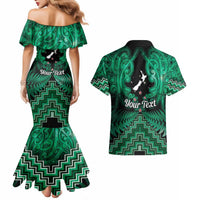 Personalised Aotearoa Matariki Couples Matching Mermaid Dress and Hawaiian Shirt Green Fern Maori Poutama LT01 - Polynesian Pride