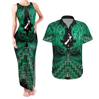 Personalised Aotearoa Matariki Couples Matching Tank Maxi Dress and Hawaiian Shirt Green Fern Maori Poutama LT01 Green - Polynesian Pride