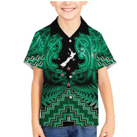 Personalised Aotearoa Matariki Family Matching Mermaid Dress and Hawaiian Shirt Green Fern Maori Poutama LT01 Son's Shirt Green - Polynesian Pride
