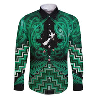 Personalised Aotearoa Matariki Family Matching Off The Shoulder Long Sleeve Dress and Hawaiian Shirt Green Fern Maori Poutama LT01 Dad's Shirt - Long Sleeve Green - Polynesian Pride