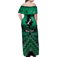 Personalised Aotearoa Matariki Family Matching Off Shoulder Maxi Dress and Hawaiian Shirt Green Fern Maori Poutama LT01 - Polynesian Pride