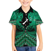 Personalised Aotearoa Matariki Family Matching Puletasi and Hawaiian Shirt Green Fern Maori Poutama LT01 Son's Shirt Green - Polynesian Pride