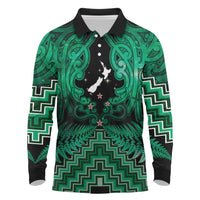 Personalised Aotearoa Matariki Long Sleeve Polo Shirt Green Fern Maori Poutama LT01 Green - Polynesian Pride