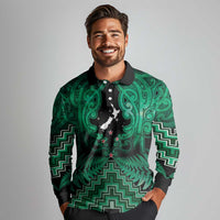 Personalised Aotearoa Matariki Long Sleeve Polo Shirt Green Fern Maori Poutama LT01 - Polynesian Pride