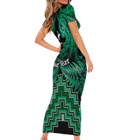 Personalised Aotearoa Matariki Short Sleeve Bodycon Dress Green Fern Maori Poutama LT01 - Polynesian Pride