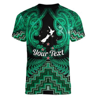 Personalised Aotearoa Matariki Women V-Neck T-Shirt Green Fern Maori Poutama LT01 - Polynesian Pride