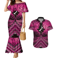 Personalised Aotearoa Matariki Couples Matching Mermaid Dress and Hawaiian Shirt Pink Fern Maori Poutama LT01 Pink - Polynesian Pride