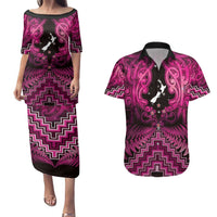 Personalised Aotearoa Matariki Couples Matching Puletasi and Hawaiian Shirt Pink Fern Maori Poutama LT01 Pink - Polynesian Pride