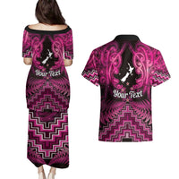 Personalised Aotearoa Matariki Couples Matching Puletasi and Hawaiian Shirt Pink Fern Maori Poutama LT01 - Polynesian Pride