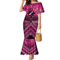 Personalised Aotearoa Matariki Family Matching Mermaid Dress and Hawaiian Shirt Pink Fern Maori Poutama LT01 Mom's Dress Pink - Polynesian Pride
