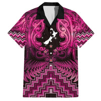 Personalised Aotearoa Matariki Family Matching Off The Shoulder Long Sleeve Dress and Hawaiian Shirt Pink Fern Maori Poutama LT01 Dad's Shirt - Short Sleeve Pink - Polynesian Pride