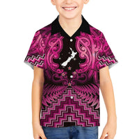 Personalised Aotearoa Matariki Family Matching Off The Shoulder Long Sleeve Dress and Hawaiian Shirt Pink Fern Maori Poutama LT01 Son's Shirt Pink - Polynesian Pride