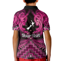 Personalised Aotearoa Matariki Kid Polo Shirt Pink Fern Maori Poutama