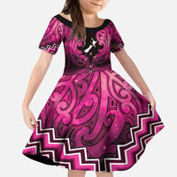 Personalised Aotearoa Matariki Kid Short Sleeve Dress Pink Fern Maori Poutama LT01 KID Pink - Polynesian Pride