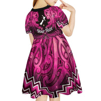 Personalised Aotearoa Matariki Kid Short Sleeve Dress Pink Fern Maori Poutama LT01 - Polynesian Pride