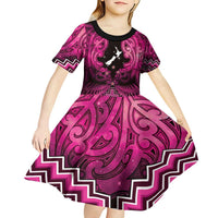 Personalised Aotearoa Matariki Kid Short Sleeve Dress Pink Fern Maori Poutama LT01 - Polynesian Pride