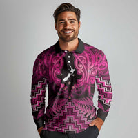 Personalised Aotearoa Matariki Long Sleeve Polo Shirt Pink Fern Maori Poutama LT01 - Polynesian Pride
