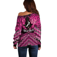Personalised Aotearoa Matariki Off Shoulder Sweater Pink Fern Maori Poutama