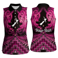 Personalised Aotearoa Matariki Women Sleeveless Polo Shirt Pink Fern Maori Poutama LT01 - Polynesian Pride