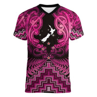 Personalised Aotearoa Matariki Women V-Neck T-Shirt Pink Fern Maori Poutama LT01 Female Pink - Polynesian Pride
