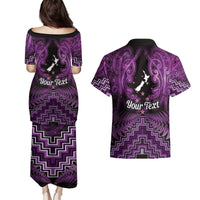 Personalised Aotearoa Matariki Couples Matching Puletasi and Hawaiian Shirt Purple Fern Maori Poutama LT01 - Polynesian Pride