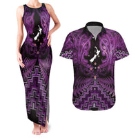Personalised Aotearoa Matariki Couples Matching Tank Maxi Dress and Hawaiian Shirt Purple Fern Maori Poutama LT01 Purple - Polynesian Pride