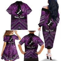 Personalised Aotearoa Matariki Family Matching Off The Shoulder Long Sleeve Dress and Hawaiian Shirt Purple Fern Maori Poutama LT01 - Polynesian Pride
