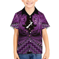 Personalised Aotearoa Matariki Family Matching Off Shoulder Maxi Dress and Hawaiian Shirt Purple Fern Maori Poutama LT01 Son's Shirt Purple - Polynesian Pride