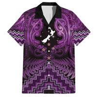 Personalised Aotearoa Matariki Family Matching Puletasi and Hawaiian Shirt Purple Fern Maori Poutama LT01 Dad's Shirt - Short Sleeve Purple - Polynesian Pride