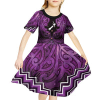 Personalised Aotearoa Matariki Kid Short Sleeve Dress Purple Fern Maori Poutama LT01 - Polynesian Pride