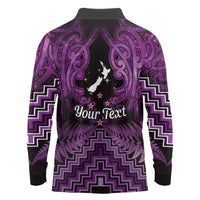 Personalised Aotearoa Matariki Long Sleeve Polo Shirt Purple Fern Maori Poutama LT01 - Polynesian Pride