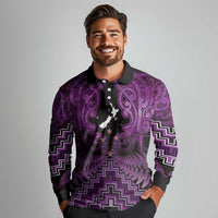 Personalised Aotearoa Matariki Long Sleeve Polo Shirt Purple Fern Maori Poutama LT01 - Polynesian Pride