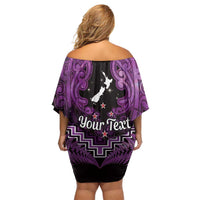 Personalised Aotearoa Matariki Off Shoulder Short Dress Purple Fern Maori Poutama LT01 - Polynesian Pride