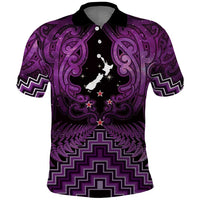 Personalised Aotearoa Matariki Polo Shirt Purple Fern Maori Poutama