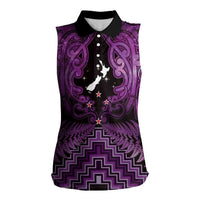 Personalised Aotearoa Matariki Women Sleeveless Polo Shirt Purple Fern Maori Poutama LT01 Female Purple - Polynesian Pride