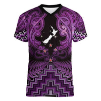 Personalised Aotearoa Matariki Women V-Neck T-Shirt Purple Fern Maori Poutama LT01 Female Purple - Polynesian Pride