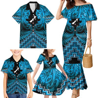 Personalised Aotearoa Matariki Family Matching Mermaid Dress and Hawaiian Shirt Turquoise Fern Maori Poutama LT01 - Polynesian Pride