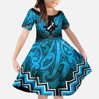 Personalised Aotearoa Matariki Family Matching Off Shoulder Maxi Dress and Hawaiian Shirt Turquoise Fern Maori Poutama LT01 Daughter's Dress Turquoise - Polynesian Pride