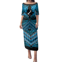 Personalised Aotearoa Matariki Family Matching Puletasi and Hawaiian Shirt Turquoise Fern Maori Poutama LT01 Mom's Dress Turquoise - Polynesian Pride