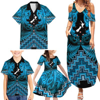 Personalised Aotearoa Matariki Family Matching Summer Maxi Dress and Hawaiian Shirt Turquoise Fern Maori Poutama LT01 - Polynesian Pride