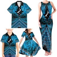 Personalised Aotearoa Matariki Family Matching Tank Maxi Dress and Hawaiian Shirt Turquoise Fern Maori Poutama LT01 - Polynesian Pride